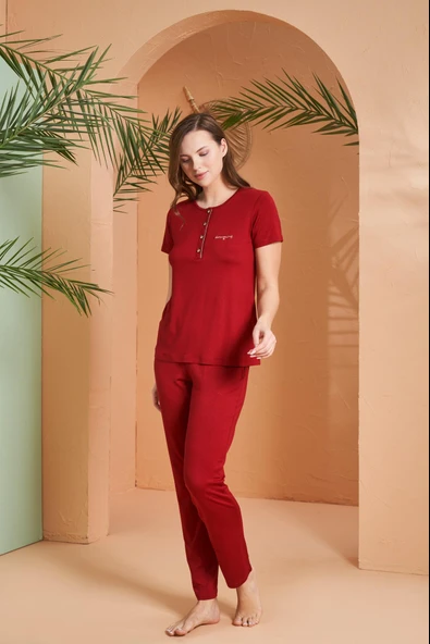 Pjs Dreaming Kadın Gold Detaylı Yaka Düğmeli Kısa Kol Pijama Takım - 4