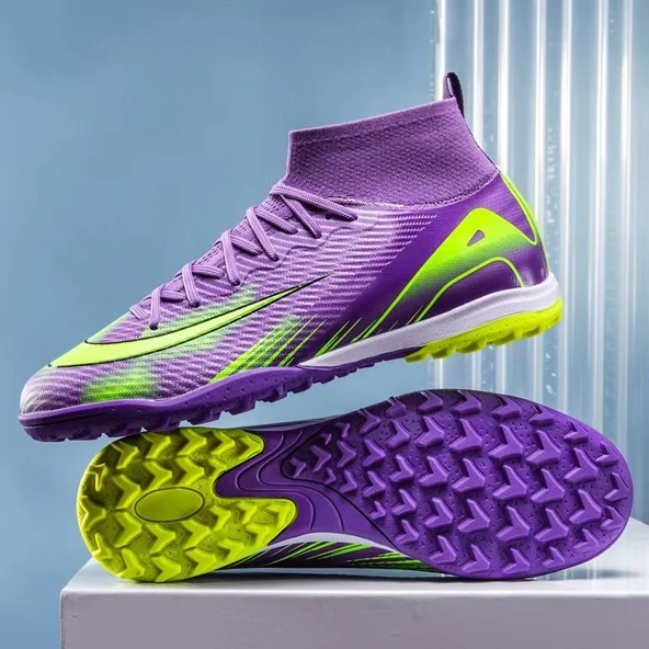 Unisex Çocuk Krampon Futbol Ayakkabısı (Yanardöner Mor Kırık Çiviler-5)
