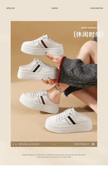 Kadın Topuklu Terlik Sneaker (Beyaz - Kırmızı) - 8