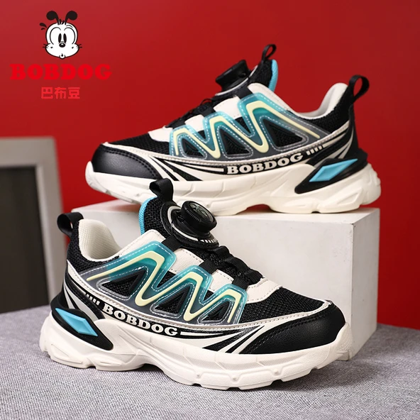 Unisex Çocuk Fileli Spor Ayakkabı (Siyah - Göl Mavisi)