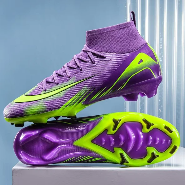 Unisex Çocuk Krampon Futbol Ayakkabısı (Yanardöner Mor Kırık Çiviler-4) - 5