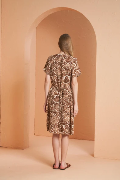 Pjs 27151 Kadın Çiçek Desenli V Yaka Kısa Kollu Elbise - 4