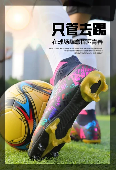 Unisex Yüksek Bilekli Örme Krampon - Halı Saha Futbol Ayakkabısı (Turuncu Çivili Ayakkabı-1) - 11