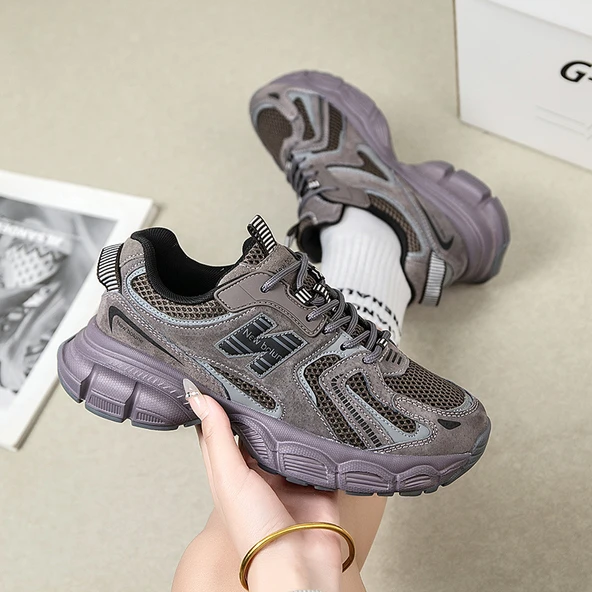 Kadın Deri File Sneaker Ayakkabı (Koyu Mor)