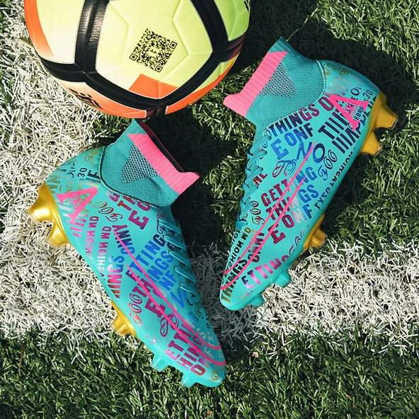 Unisex Yüksek Bilekli Örme Krampon - Halı Saha Futbol Ayakkabısı (Siyah Çivili Ayakkabı-1) - 8
