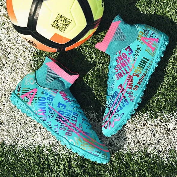 Unisex Yüksek Bilekli Örme Krampon - Halı Saha Futbol Ayakkabısı (Ay Işığı Çivili Ayakkabı)