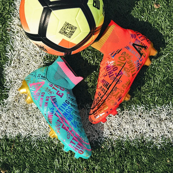 Unisex Yüksek Bilekli Örme Krampon - Halı Saha Futbol Ayakkabısı (Turuncu Çivili Ayakkabı-1) - 6