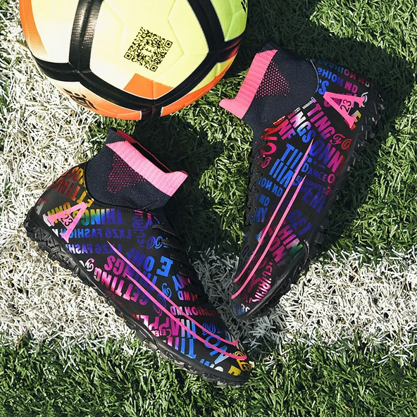 Unisex Yüksek Bilekli Örme Krampon - Halı Saha Futbol Ayakkabısı (Turuncu Çivili Ayakkabı-1) - 4