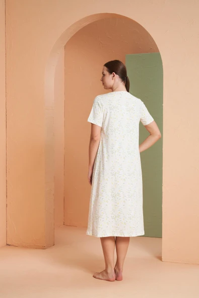 Pjs Kadın Çiçek Desenli Düğmeli Yaka Kısa Kol Gecelik - 4