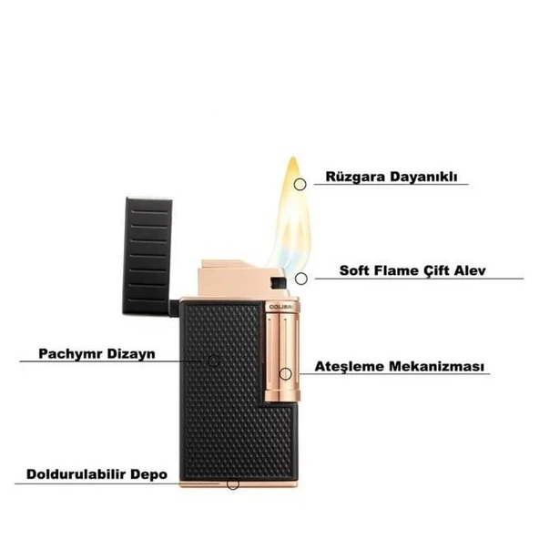 Colibri Julius Çift Alevli Puro Çakmağı Gümüş - Resim 6