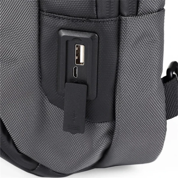 ÇÇS 31300 Usb Çıkışlı Çapraz Sırt ve Göğüs Çantası Gri - Resim 5