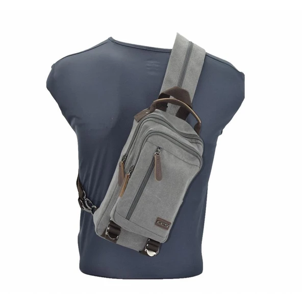 Ççs London 31184 Kanvas Çapraz Omuz Çantası Gri - Resim 7