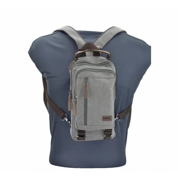 Ççs London 31184 Kanvas Çapraz Omuz Çantası Gri - Resim 6