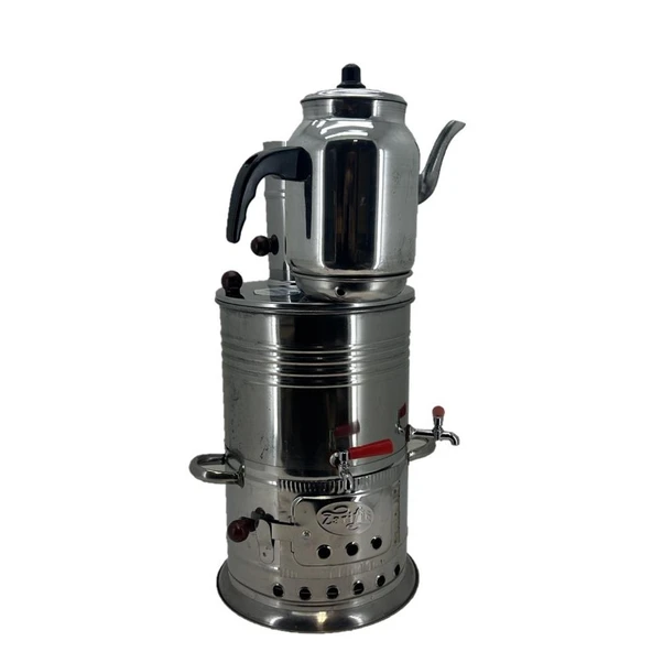 Paslanmaz 304 Çelik 5 litre Çift Hazneli Demlikli Semaver
