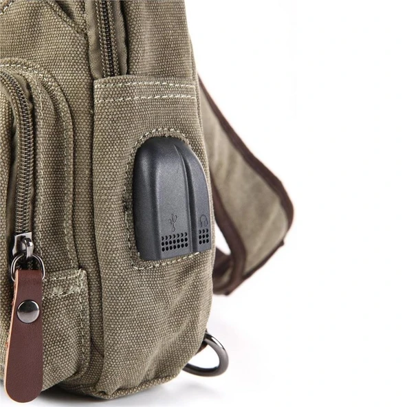 Ççs London 31184 Usb Aux Çıkışlı Kanvas Sırt Çantası Yeşil - Resim 6
