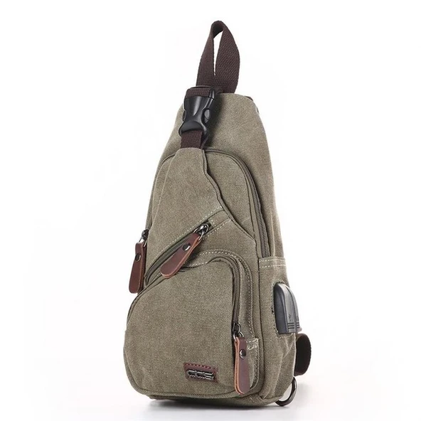 Ççs London 31184 Usb Aux Çıkışlı Kanvas Sırt Çantası Yeşil - Resim 2