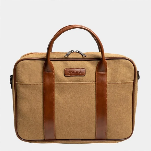 Retro Kanvas 35X23 Evrak ve Laptop Çantası 13 İnç Camel