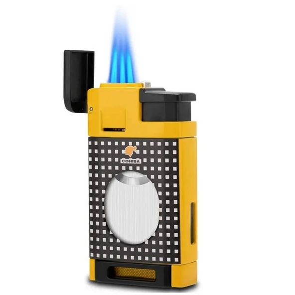 Cohiba CCM0650 3 Jet Torch Kesicili Puro Çakmağı Sarı - Resim 4