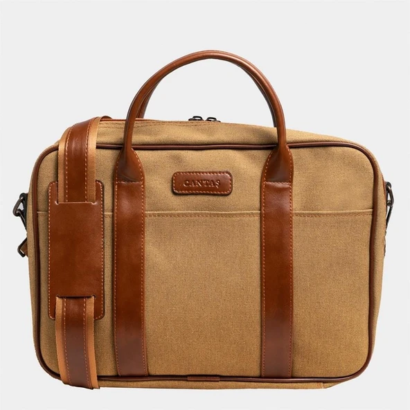 Retro Kanvas 40X29 Evrak ve Laptop Çantası 15 İnç Camel
