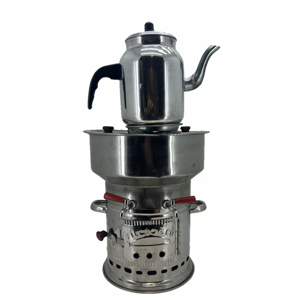 Paslanmaz 304 Çelik 7 litre Çift Hazneli Demlikli Semaver