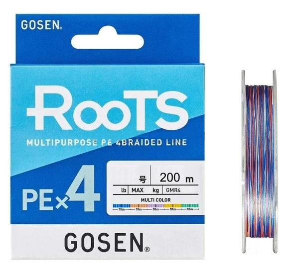 Gosen X4 Roots PE 4 Örgü Spin İpi 200mt Multi Color  1.2 PE
