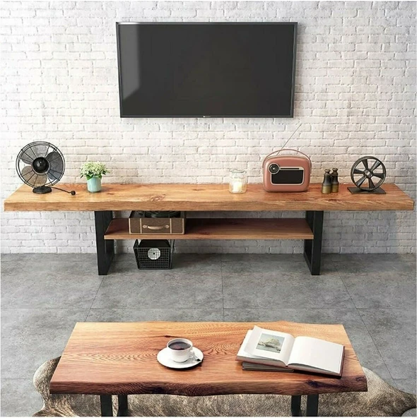 KUZELA Metal Ayaklı Ahşap Tv Ünitesi