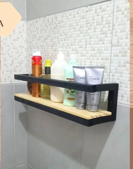 KUZELA  Metal Ahşap Banyo Havluluk Raf Vetuvalet Kağıtlığı Rafı - 4