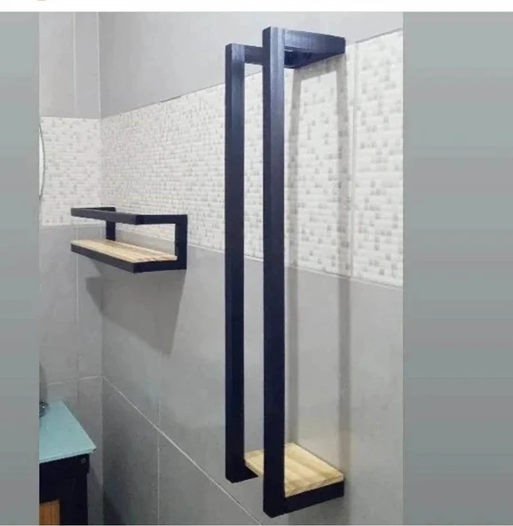 KUZELA  Metal Ahşap Banyo Havluluk Raf Vetuvalet Kağıtlığı Rafı - 2