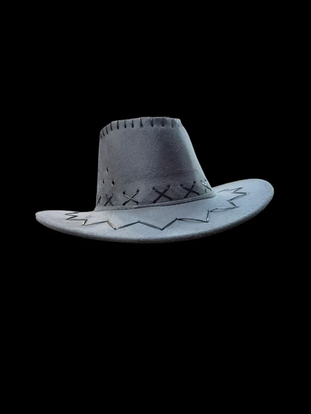 çocuk kovboy şapka unisex model nubuk 54 cm füme