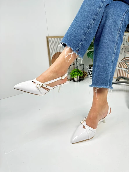 Günlük Kadın Sivri Burun Ayarlanabilir Kemer Detaylı Arkası Açık Klasik İnce Topuklu Ayakkabı 922-64 - 6