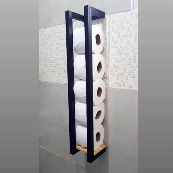 KUZELA  Metal Ahşap Banyo Havluluk Raf Vetuvalet Kağıtlığı Rafı - 3