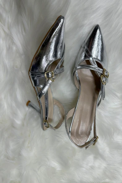 Günlük Kadın Sivri Burun Ayarlanabilir Kemer Detaylı Arkası Açık Klasik İnce Topuklu Ayakkabı 922-64 - 12