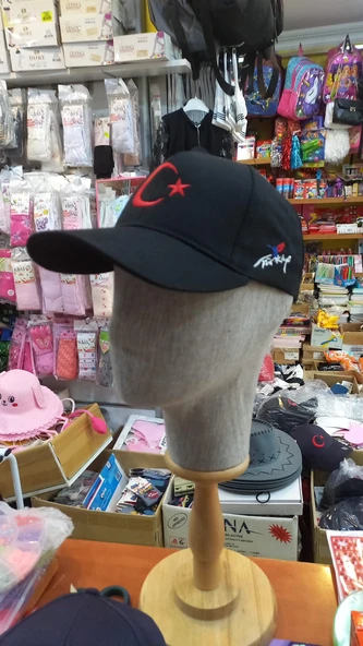 bayrak şapka ayyıldızlı şapka nakışlı unisex model siyah renk
