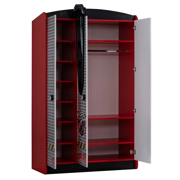 Çocuk Odası - Vento Arabalı Yatak - Sport 3 Kapılı Dolap, Masa - Kırmızı - 6