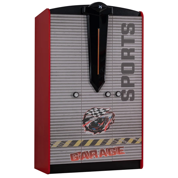 Çocuk Odası - Vento Arabalı Yatak - Sport 3 Kapılı Dolap, Masa, Şifonyer, Kitaplık - Kırmızı - 7