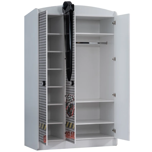 Çocuk Odası - Merso Arabalı Yatak, Sports 3 Kapılı Dolap, Masa, Şifonyer, Kitaplık - Beyaz - 8