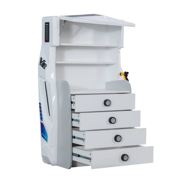 Çocuk Odası - Vento Arabalı Yatak - Sport 3 Kapılı Dolap, Masa, Şifonyer, Kitaplık - Beyaz - 4