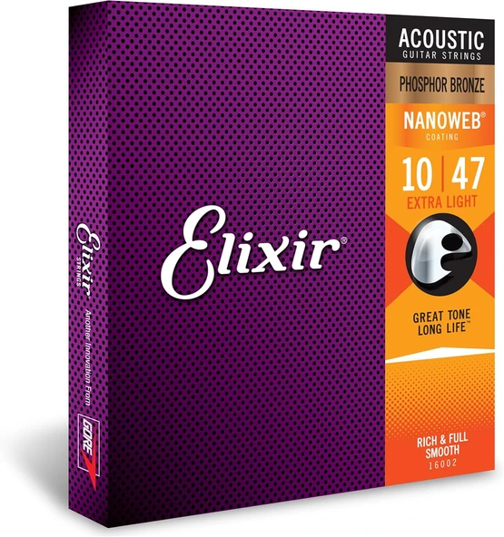 Elixir 16002 Nanoweb Phosphor Bronze Akustik Gitar Teli (10-47)