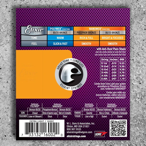 Elixir 16002 Nanoweb Phosphor Bronze Akustik Gitar Teli (10-47) - 2