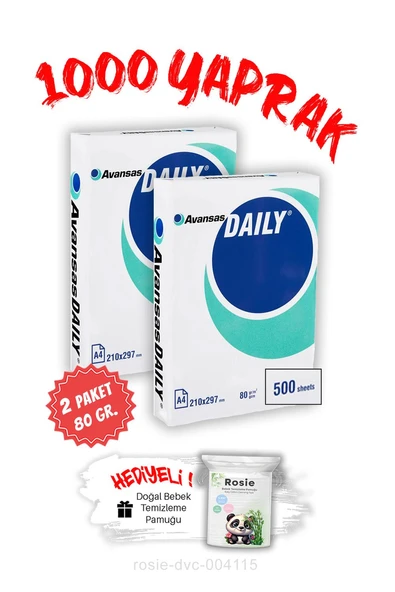 Düvenci Toptan 500 X 2 (1000 Yaprak) Avansas Daily A4 Fotokopi Kağıdı 80 g. ve ROSIE hediye