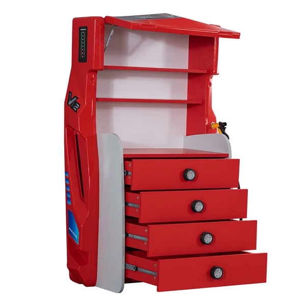 Çocuk Odası - Vento Arabalı Yatak - Sport 3 Kapılı Dolap, Masa, Şifonyer, Kitaplık - Kırmızı - 3