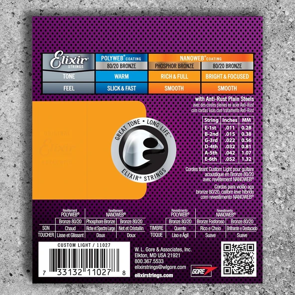 Elixir 11027 Nanoweb Phosphor Bronze Akustik Gitar Teli (11-52) - 2