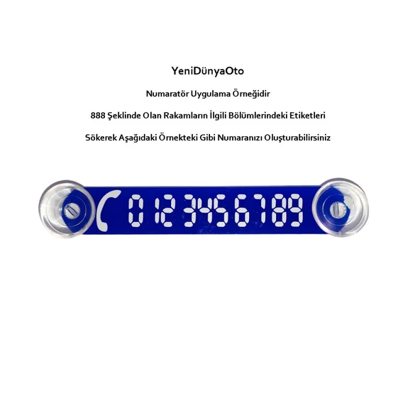 Cama Vantuzlu Oto Araç içi Telefon Numaratör,Telefon No Gösterici, Mavi-Beyaz YDNMR023 - 2