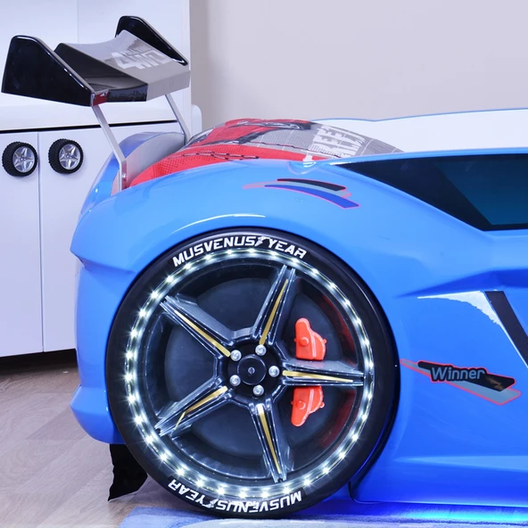 Arabalı Yatak, Jaguar Rüzgarlıklı Full Ledli Arabalı Yatak - Mavi 1 Adet Comfort Yatak - 4