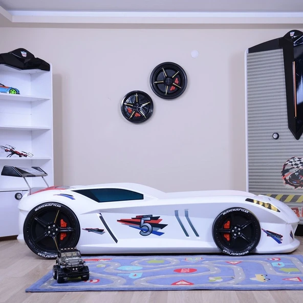 Arabalı Yatak, Jaguar Arabalı Yatak Rüzgarlıklı Beyaz - Resim 3