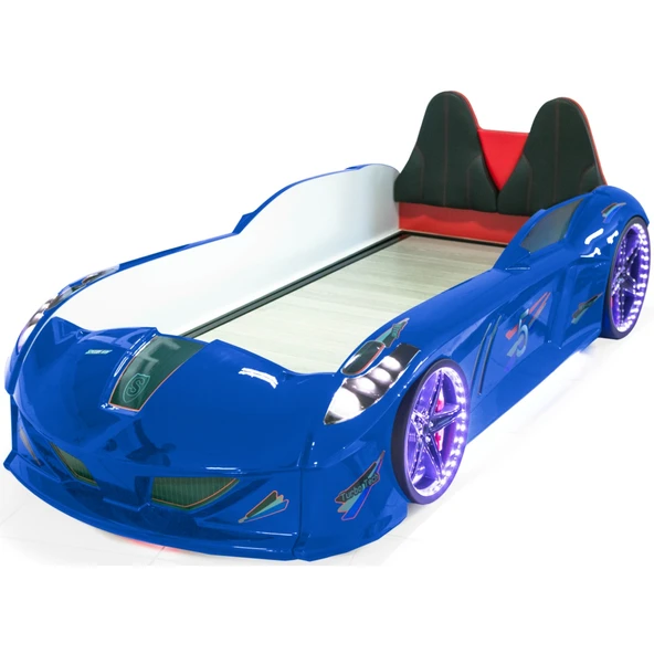 Arabalı Yatak, Jaguar Koltuklu Full Ledli Arabalı Yatak - Mavi - 3