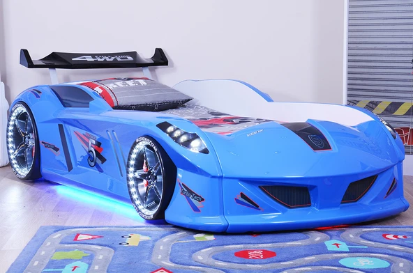 Arabalı Yatak, Jaguar Rüzgarlıklı Full Ledli Arabalı Yatak - Mavi ürün görseli