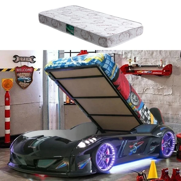 Arabalı Yatak, Jaguar Bazalı Full Ledli Koltuklu Arabalı Yatak Siyah 1 Adet Comfort Yatak