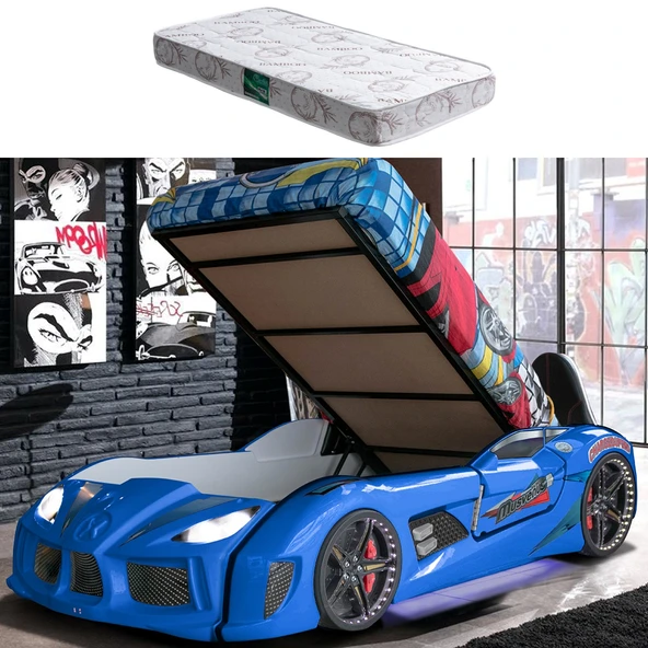 Arabalı Yatak, Audi Bazalı Koltuklu Full Ledli Arabalı Yatak +1 Adet Comfort Yatak - Resim 9