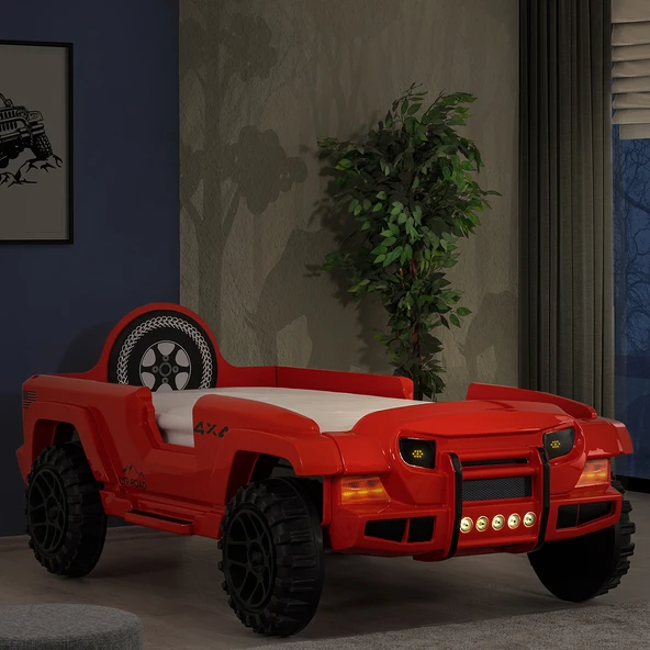 Arabalı Yatak, Jeep Lüx Ledli Arabalı Yatak - Kırmızı - 2